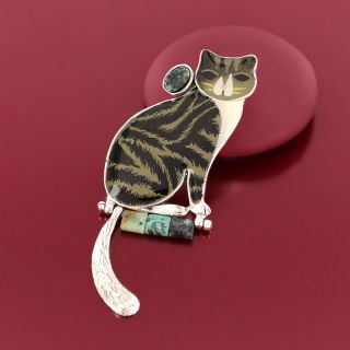 Broche Tabby Couleur Argent Noir