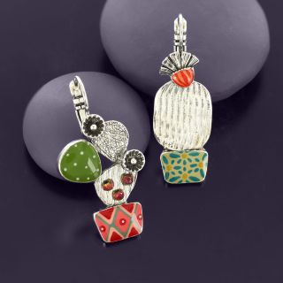 Dormeuses Cactus Couleur Argent Multi