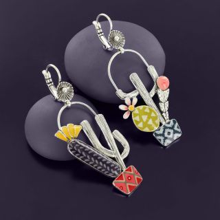 Dormeuses Cactus Couleur Argent Multi