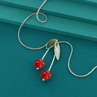 Collier Cerise Couleur Argent Rouge