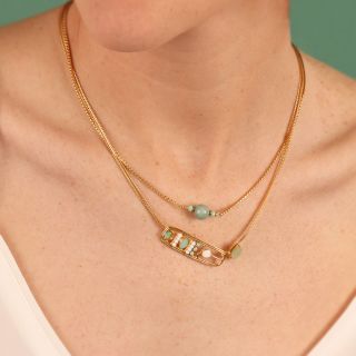 Collier Papyrus Couleur Dore Bleu