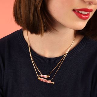 Collier Sardine Couleur Dore Rouge
