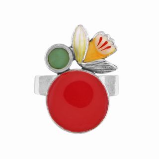 Bague Jonquille Couleur Argent Rouge
